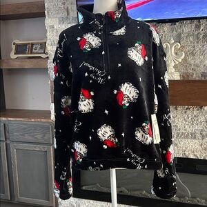 No Boundaries Festive Black Fleece Top nwt size large (12-14)